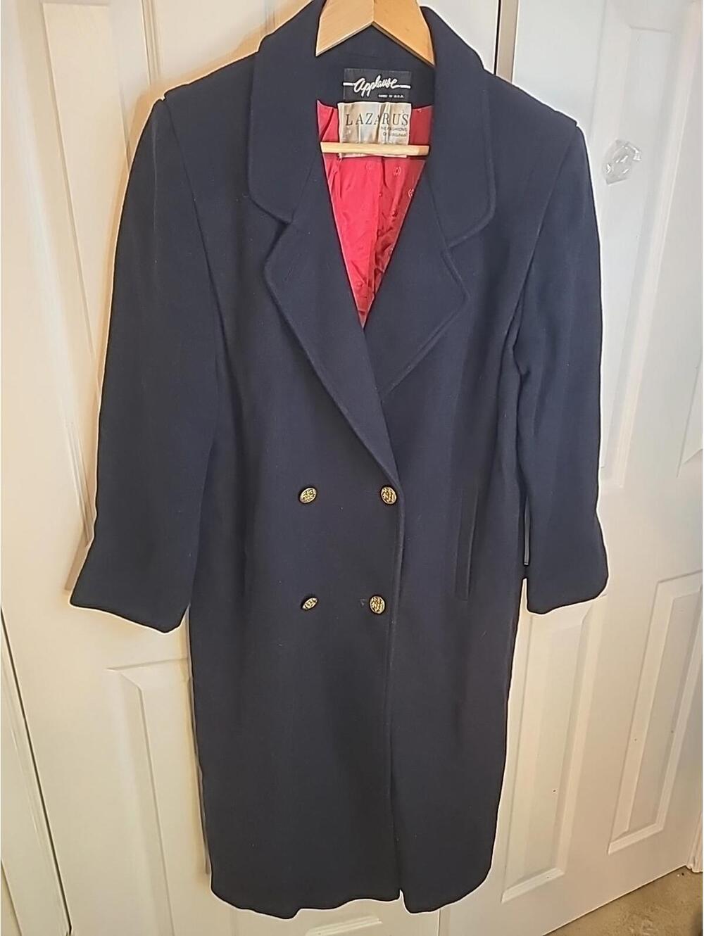 Applause Lazarus Fine Fashions Virginia Womens Button Down Coat Size L Vtg Navy
